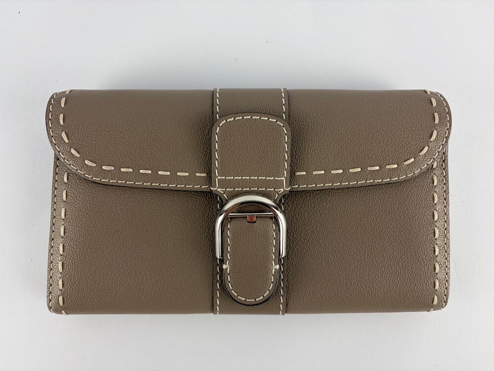 Delvaux Brillant Long Wallet on Chain Surpiqué Rodéo Calf Tourterelle Grey
